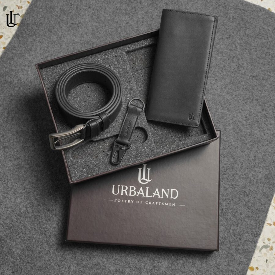 Combo 102 - কালো | Long Wallet+Belt+Keyring